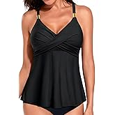 Womens Flowy Tankini Tops Only - Twist V Neck Swimsuit Top Loose Fit Bathing Suit Top Modest Swim Tops No Bottom 2025