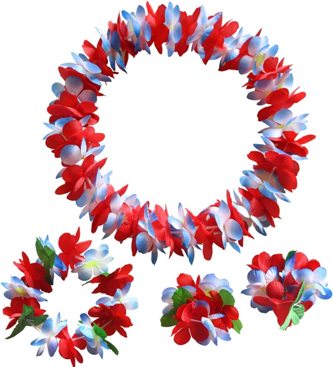 CISMARK Hawaiian Flower Leis Jumbo Necklace Bracelets Headband Set
