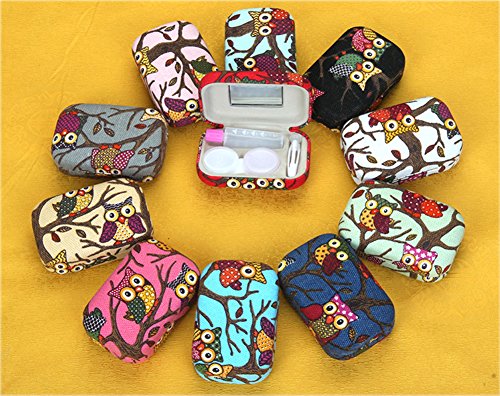 Lesirit Print Owl Contact Lens Case with Bottle Travel Kit (Red)