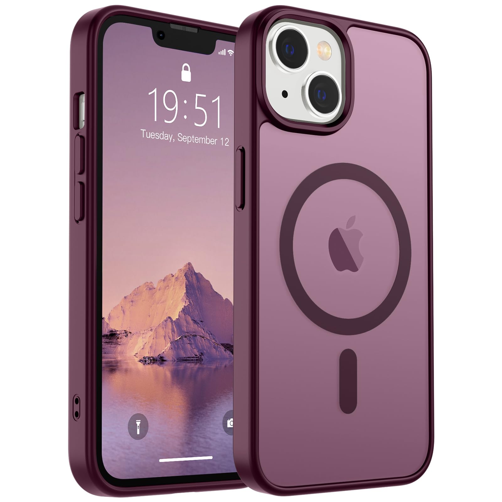 Photo 1 of SUPFINE Magnetic for iPhone 14 Case & iPhone 13 Case (Compatible with MagSafe)(Military Grade Drop Protection) Translucent Matte Shockproof Phone Cover,Wine Red