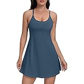 Women Workout Tennis Dress with Built-in Bra Shorts, Easy Peezy Cross Shoulder Straps and Pockets (Small)