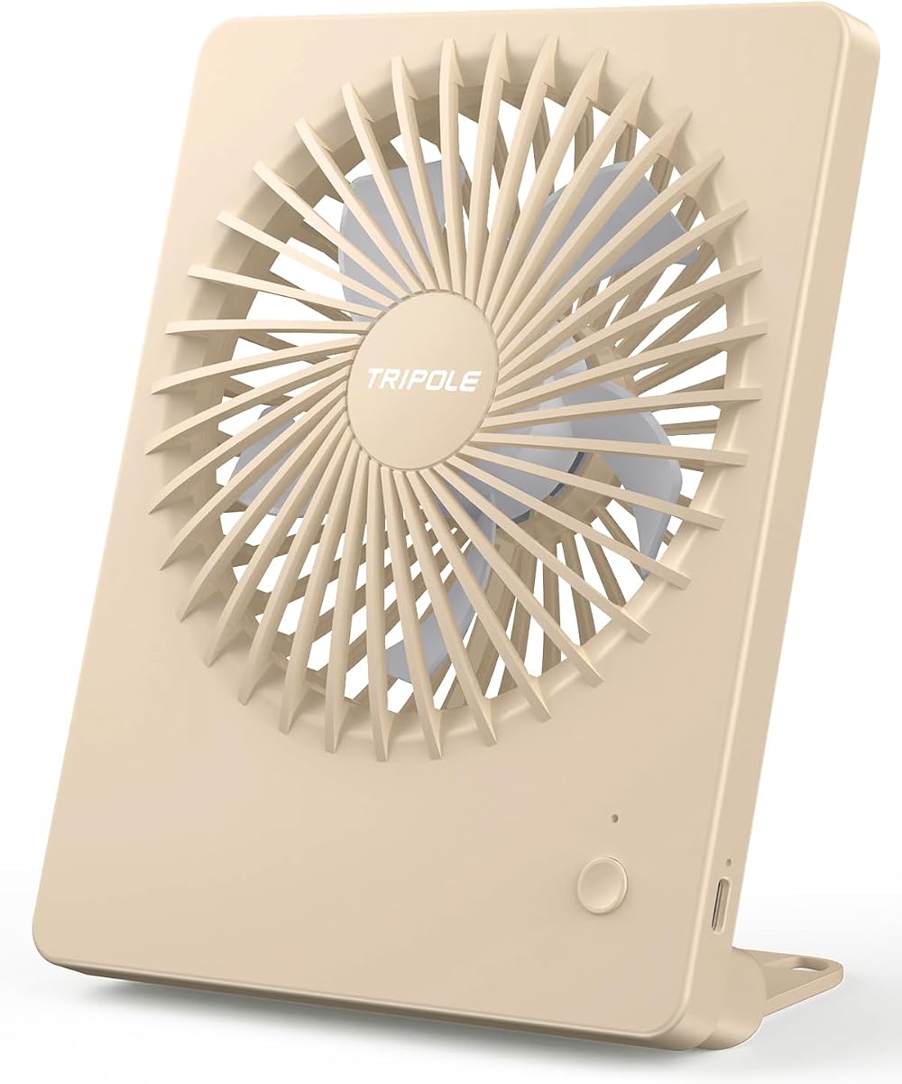 TriPole USB Desk Fan 2000mAh 3 Speed 180° Quiet 30dB Beige