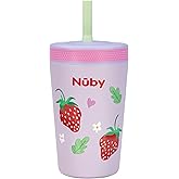 Nuby Thirsty Kids Insulated Toddler Cup with Silicone Flexstraw - 12 oz - Stainless Steel and Leak-Resistant - 18+ Months - Strawberries
