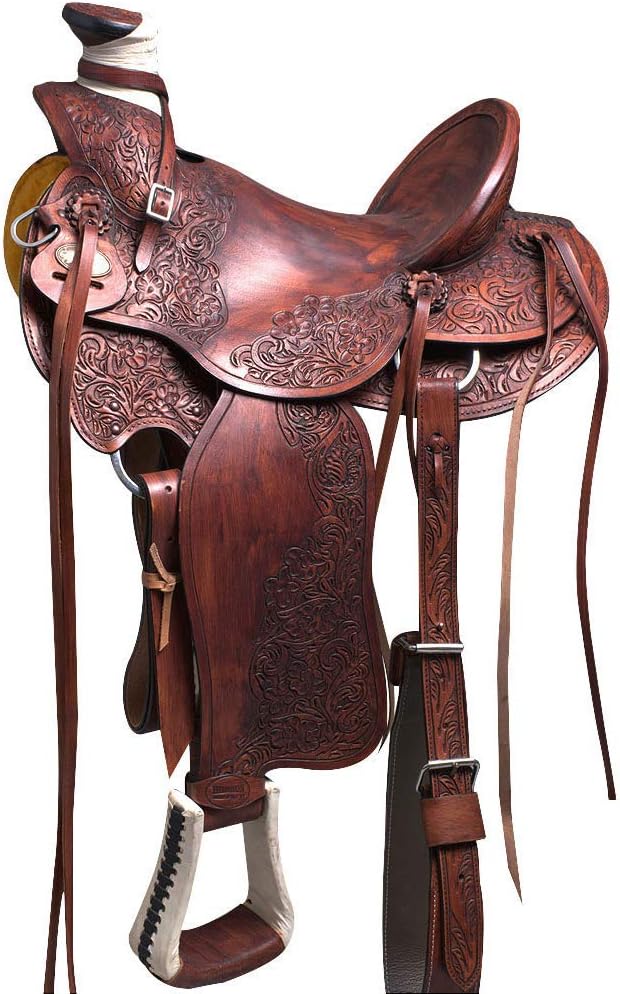 HILASON 16 in Western Horse Wade Saddle Leather Ranch Roping Mahogany