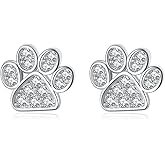 SLUYNZ Sterling Silver Dog Cat Paw Earrings Studs for Women Teens CZ Cute Paw Earrings Stud