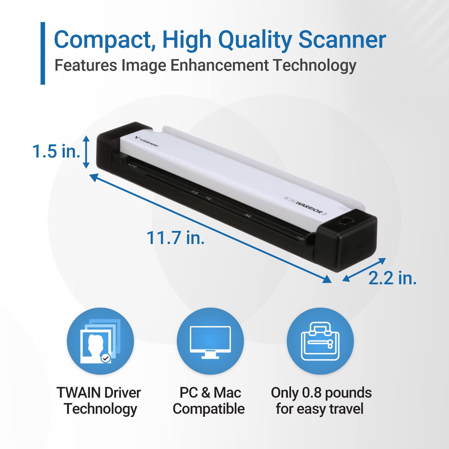 Visioneer RoadWarrior 3 Simplex Mobile Document Scanner for PC and Mac, USB Powered Travel Scanner