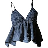 Floerns Women's Plus Size Ruffle Peplum Tops Spaghetti Strap V Neck Smocked Cami Top