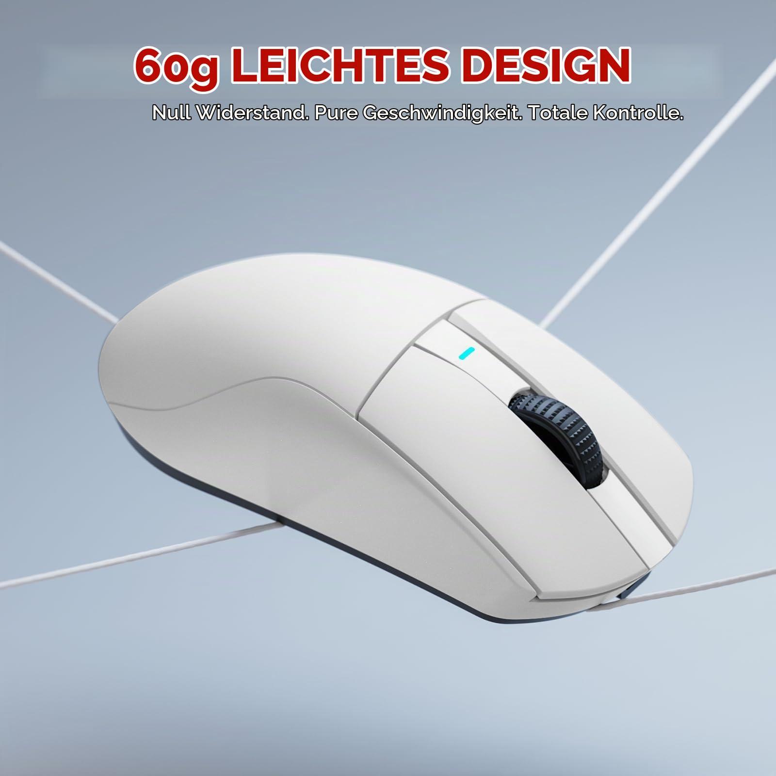 DAREU A950GM 60g Ultralight Gaming-Maus, mit PixArt PAW3395 Gaming Sensor, 100 Millionen Klicks, 26000 DPI, BT/2,4 GHz/Kabelgebunden, 500mAh-Akku, 30 Minuten Schnellladung, für PC/Mac, Weiß 5
