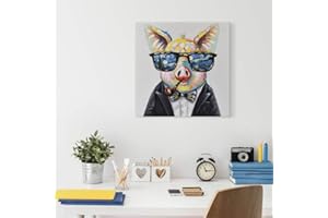 SEVEN WALL ARTS Funny Animal Painting Pink Baby Pig Artwork with Duck Swimming Circle Picture for Bethroom Kidsroom Home Decor Ready to Hang 32 x 32 Inch