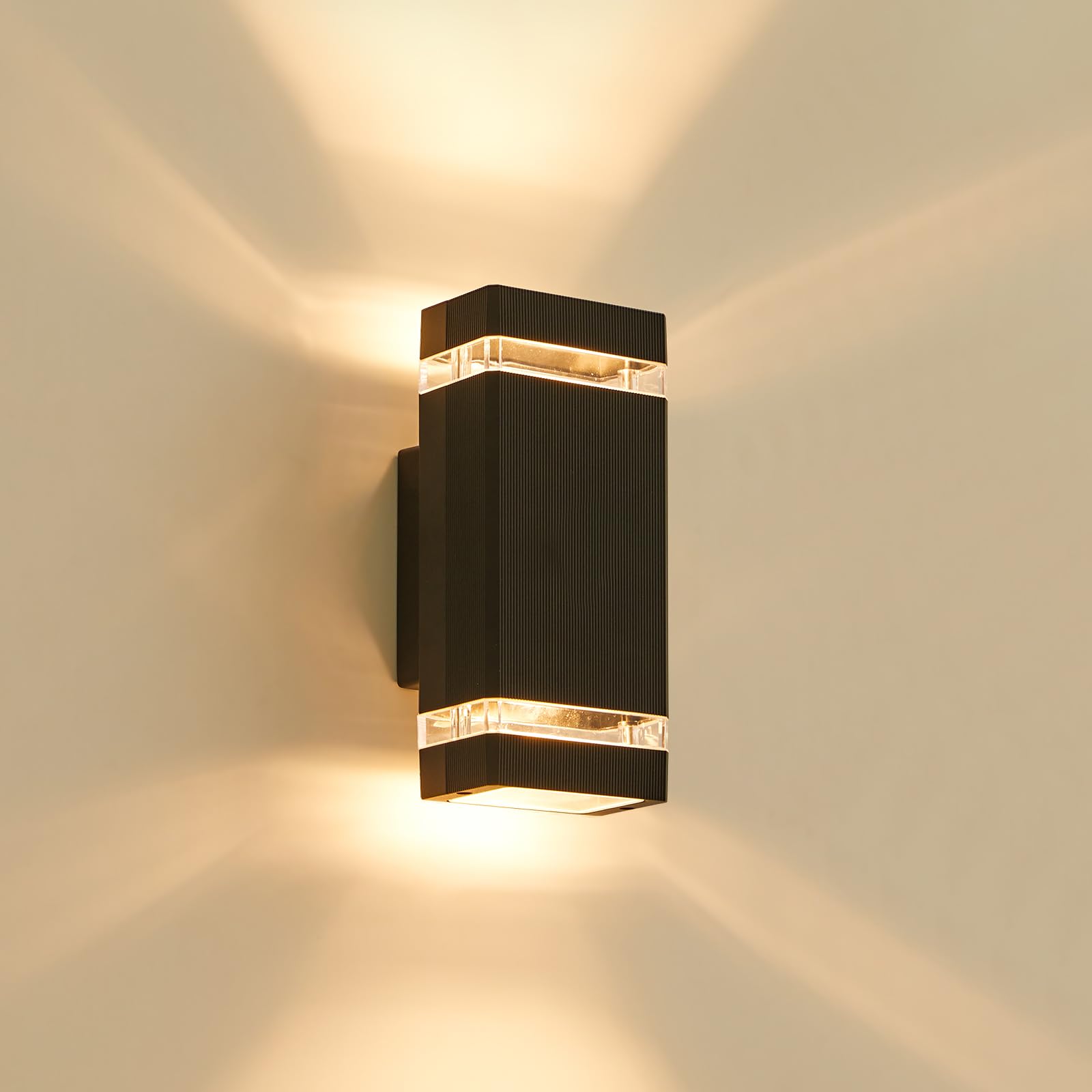 LMP Up Down Outdoor Wall Lights Mains Powered, IP65 Waterproof Outside Wall Lights, Square Porch Front Door Light Electric, GU10 External LED Lighting Exterior Sconce Wall Mounted for House, Black