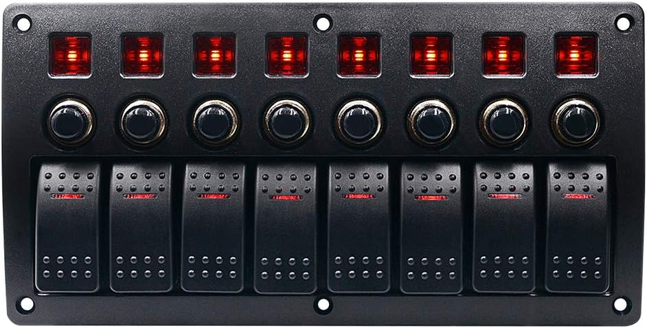 WUPP Boat Rocker Switch Panel Waterproof 8 Gang 3PIN & Circuit Breaker Overload Protection LED Switch Panel DC12/24V ON-Off Aluminium Switches for Marine RV Car Truck Trailer, Christmas Gift Idea: Industrial & Scientific
