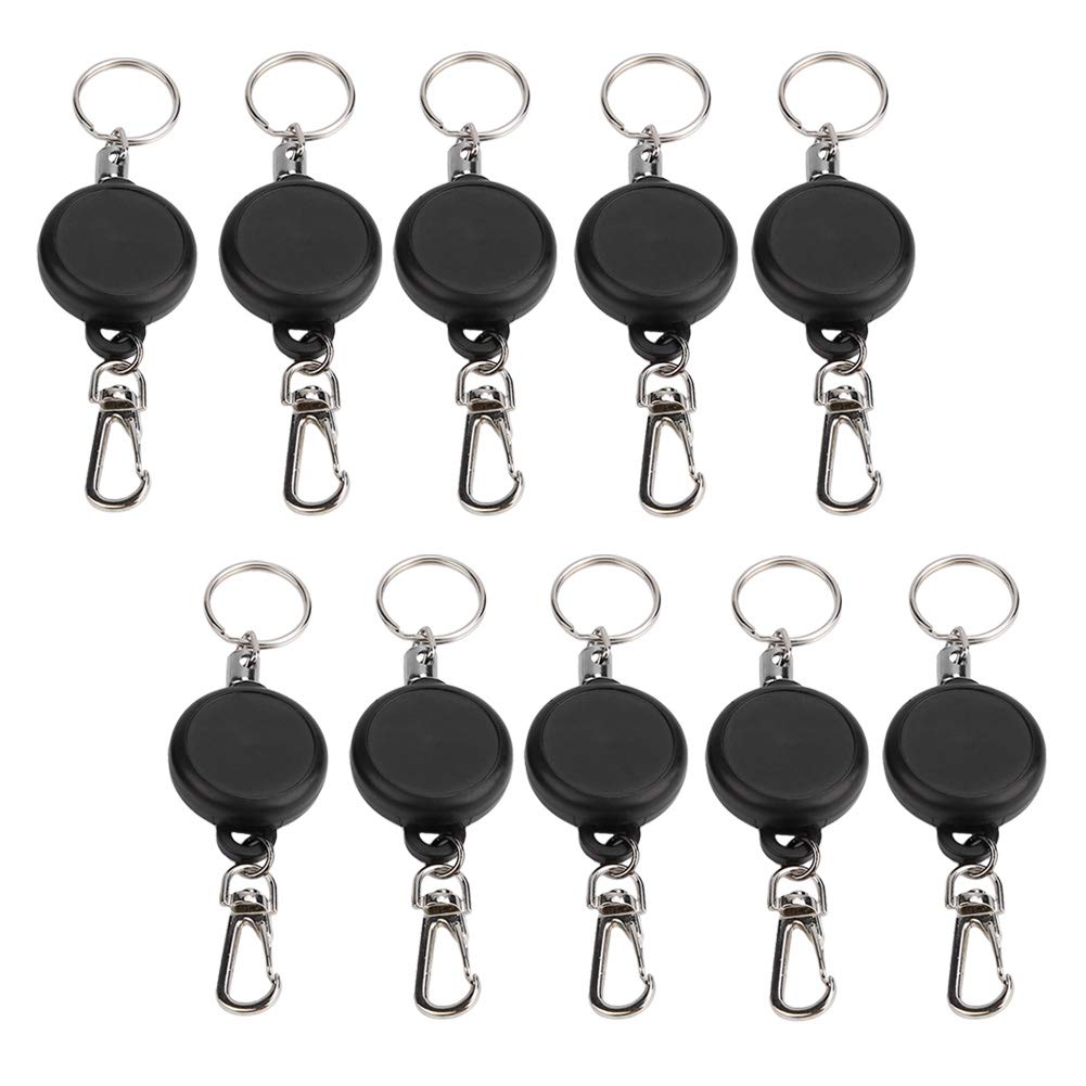 Tbest Retractable Keychain Heavy Duty, 60cm Steel Wire Rope Retractable Key Holder, Black, Unisex-Adults