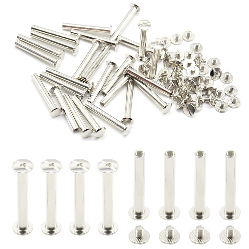 Hocansen 25 Set Chicago Screws M5x35mm Leather Screw Nail Rivet Chicago Bolts Button Metal Binding Screws Posts Round Flat Head Stud Screw for Leather Craft and Bookbinding (M5*35mm/ZBD)