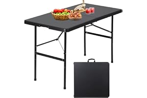 Saicool Folding Event Table, Heavy Duty Picnic Table Indoor Outdoor Camping, 4FT Portable w Handle Lock for Banquet, Black