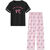Umeyda Girls Pajamas 2PCS Short Sleeve Top & Pants 100% Cotton Pjs Sets Loungewear for Kids Age 5-14 Years