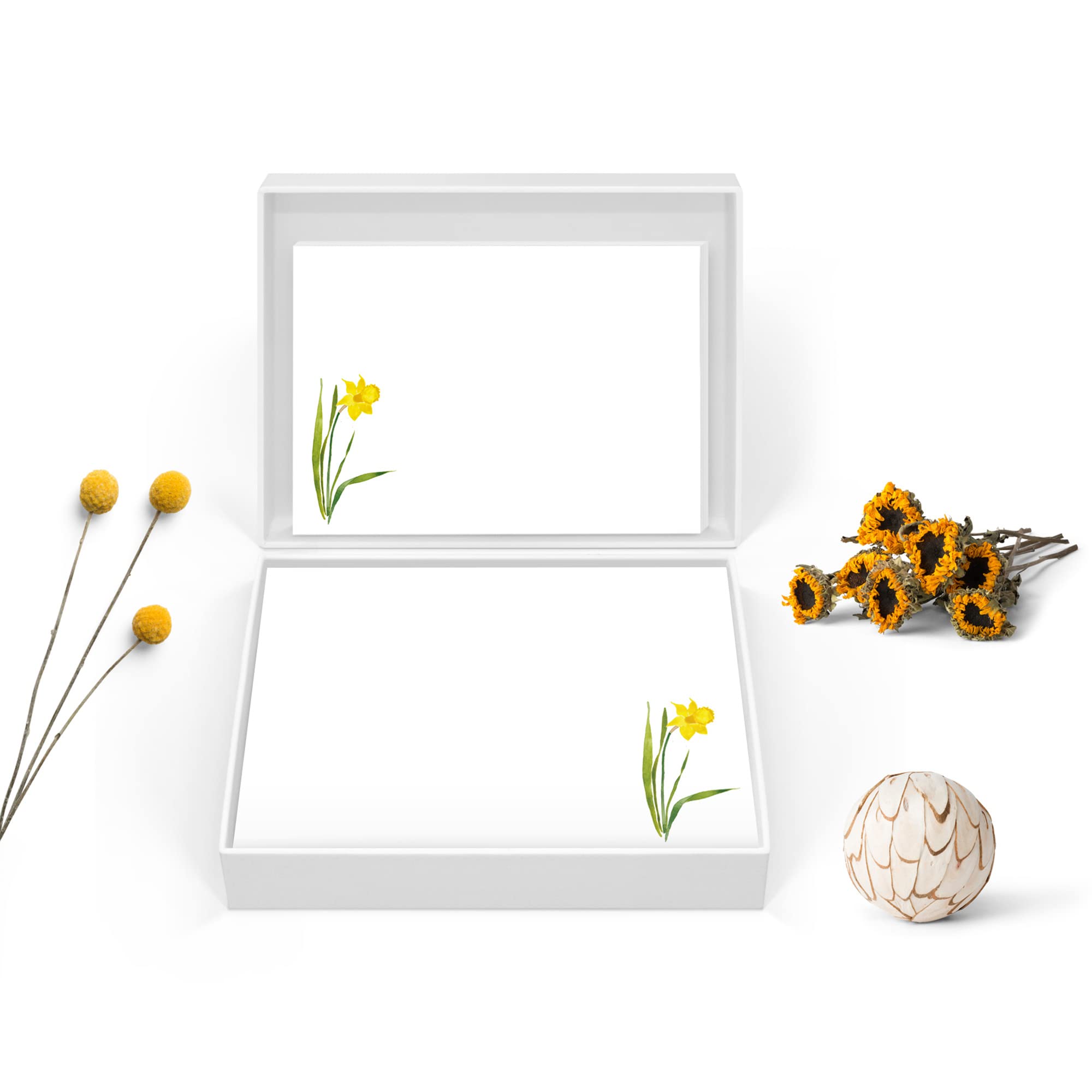 Me Loovely Yellow Daffodil Flat Notecard and Envelopes Sets A6 Size Floral Thank You Notecards Multipack Greeting Cards | Christmas Gifts (Set of 20)