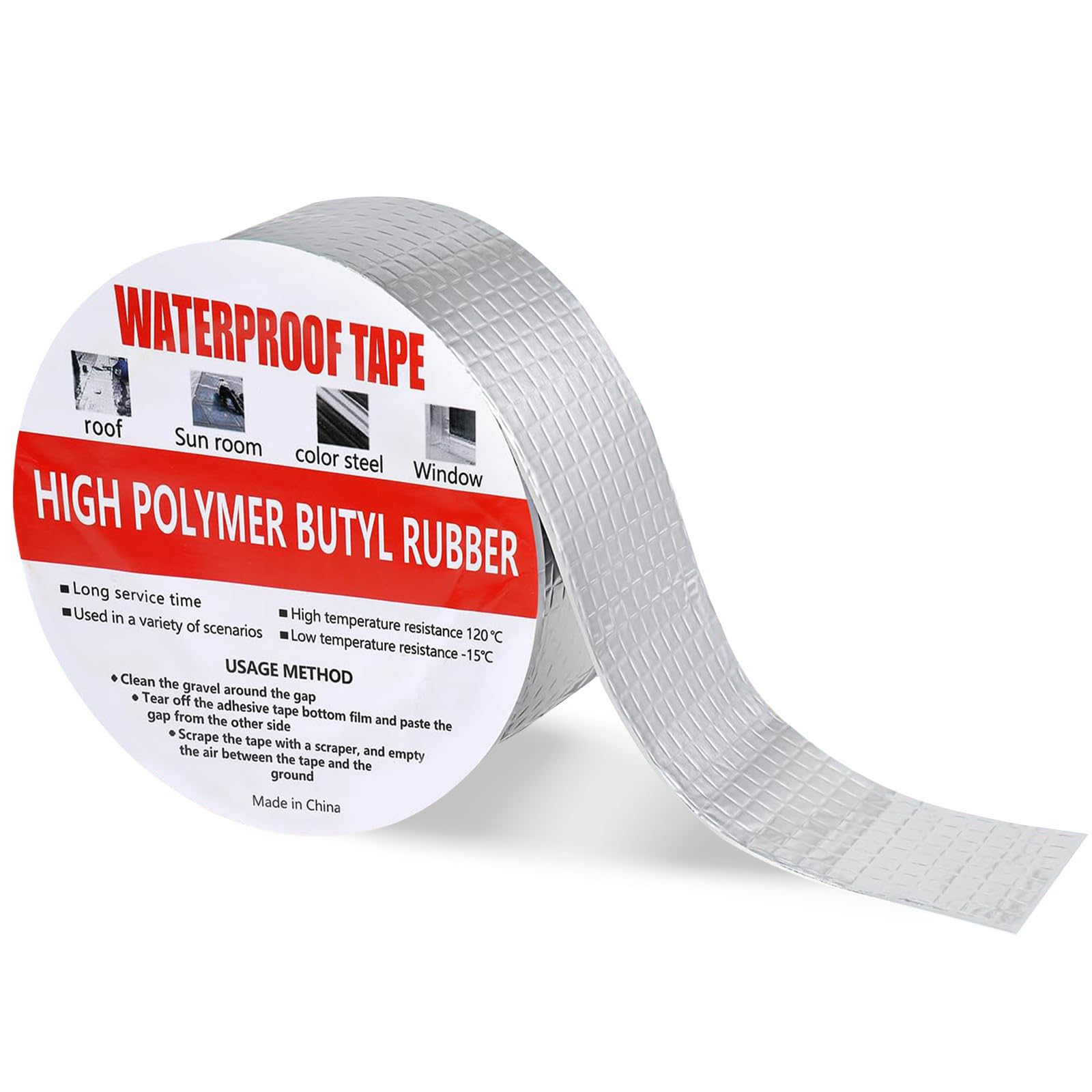 wordmouk 5cm x 10m Butyl Tape Waterproof Sealing Tape Aluminum Foil Tape Sealan Tape Repair Tape for Room Leaks Window Silicone and Pipe Sealing Glass and Rubber Roof Crack Patching Silver