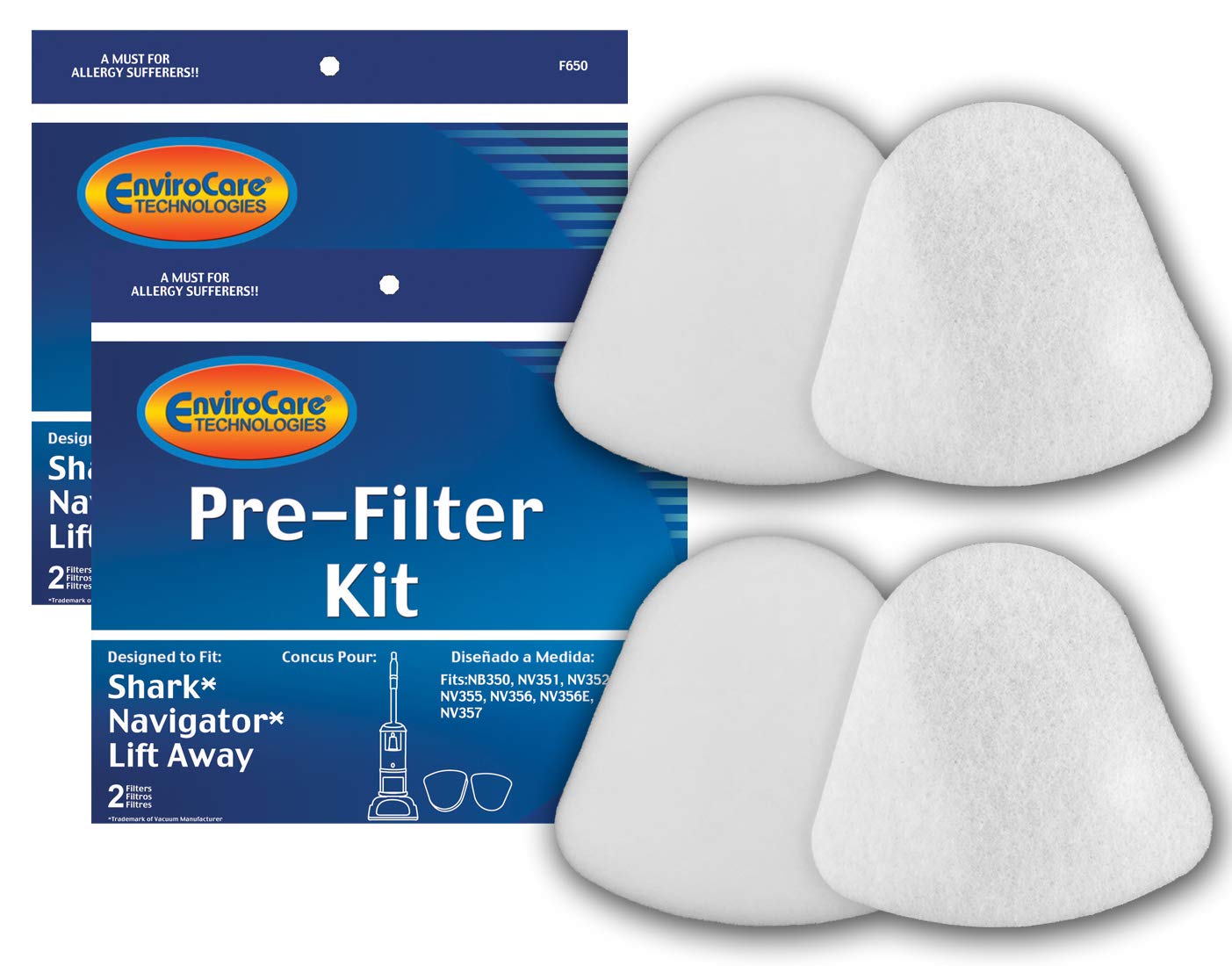 EnviroCare Replacement Vacuum Pre-Filters for Shark Navigator Lift-Away NV350, NV351, NV352, NV355, NV356, NV356E, NV357 Pre-Filter Kits (Containing 2 Foam and 2 Felt Filters)