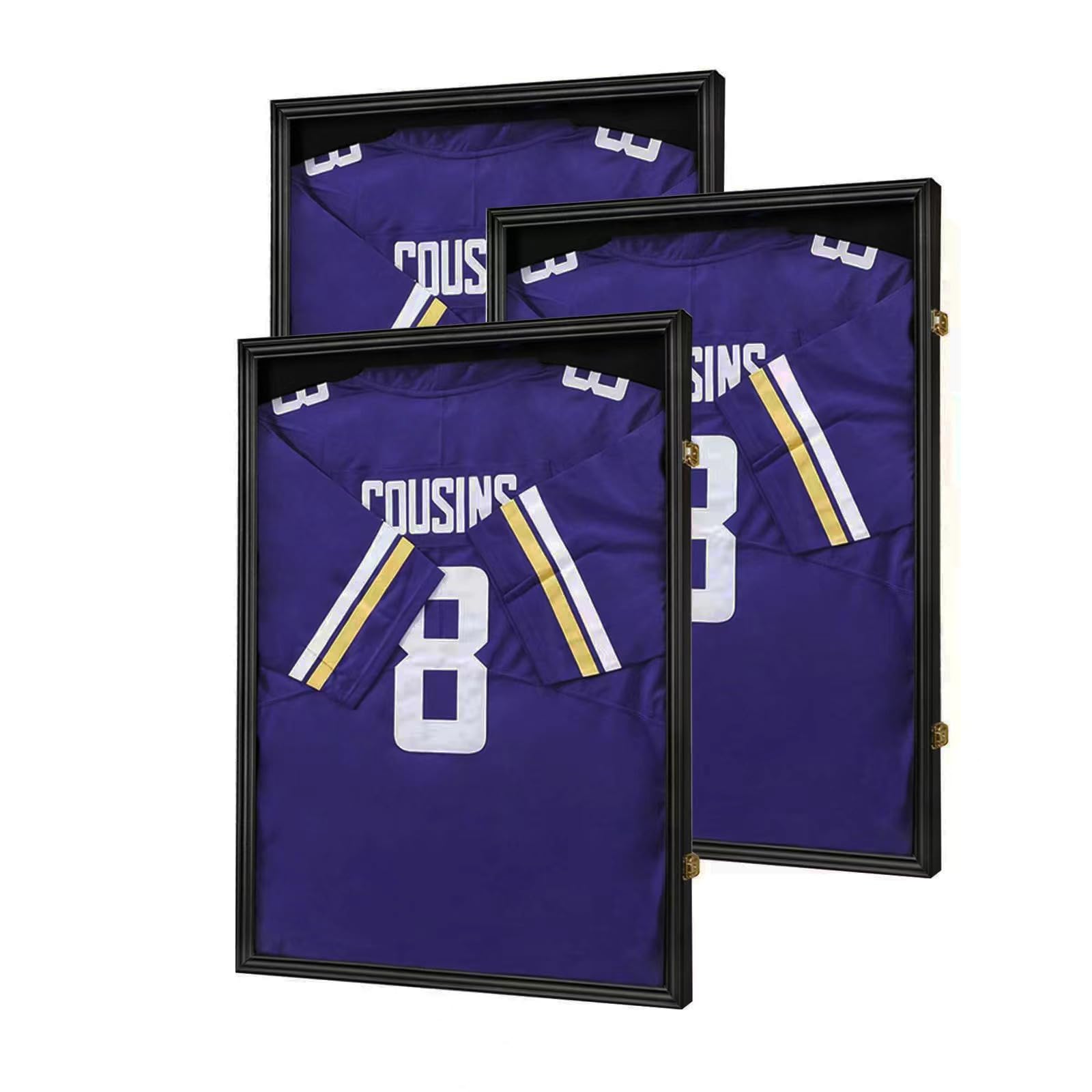 Jinchuan Jersey Frame Display Case 3 Pack-Large Frames Shadow Box Lockable with UV Protection for Baseball Basketball Football Soccer Hockey Sport Shirt Black Image
