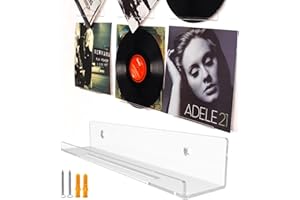 BiJun Vinyl Record Wall Mount, 10 Pack Vinyl Shelves Acrylic Vinyl Holder Wall Display Shelf Record Wall Storage Set for Album CD Magazine in Office Home (CLEAR)