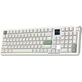 EPOMAKER RT100 PRO Wireless Gaming Keyboard with 1.54" Screen&amp;Knob, RGB | 2.4Ghz/BT/USB-C, Hot Swap, 5000mAh, PBT Keycap, Custom Driver, Retro Mechanical Keyboard for Win/Mac (White, Sea Salt Silent)