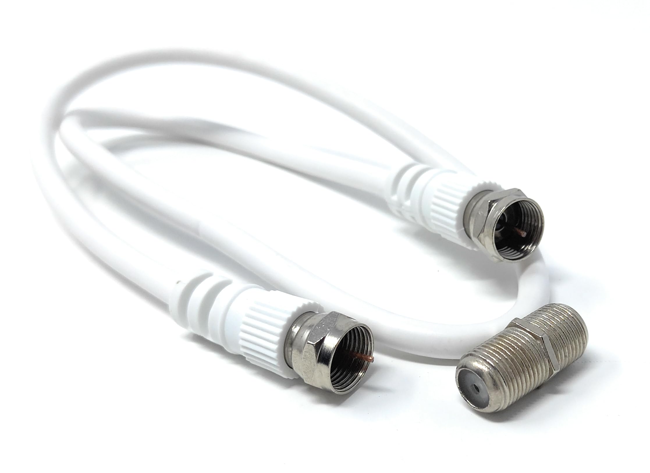 DRUT 0.5m F-Type Connector TV RG6 Cable With (F-Type Female Coupler) Compatible With STB, Dish TV, Satellite, Antenna Coax Cable Lead White 1.6ft
