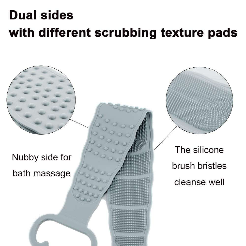 BAIMEI Silicone Back Scrubber for Shower, Handle Body Washer, Exfoliating Texture Scrubbing Pad (Grey) : Beauty