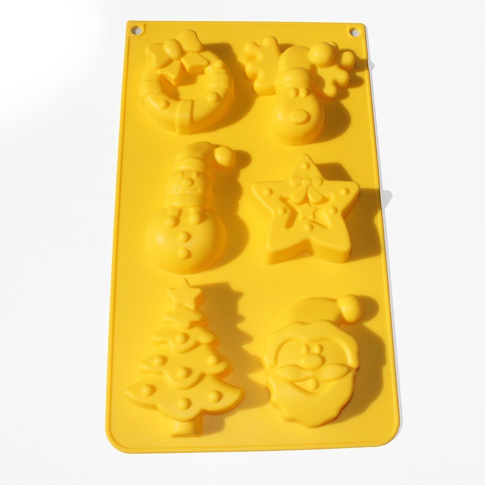 Gathere 6 Cavity Christmas Tree Snowman Reindeer Star Santa Claus Silicone Mold for Jelly Biscuits Soap Chocolate Candy Cupcake Ice Cube Muffin Pan Baking Mould