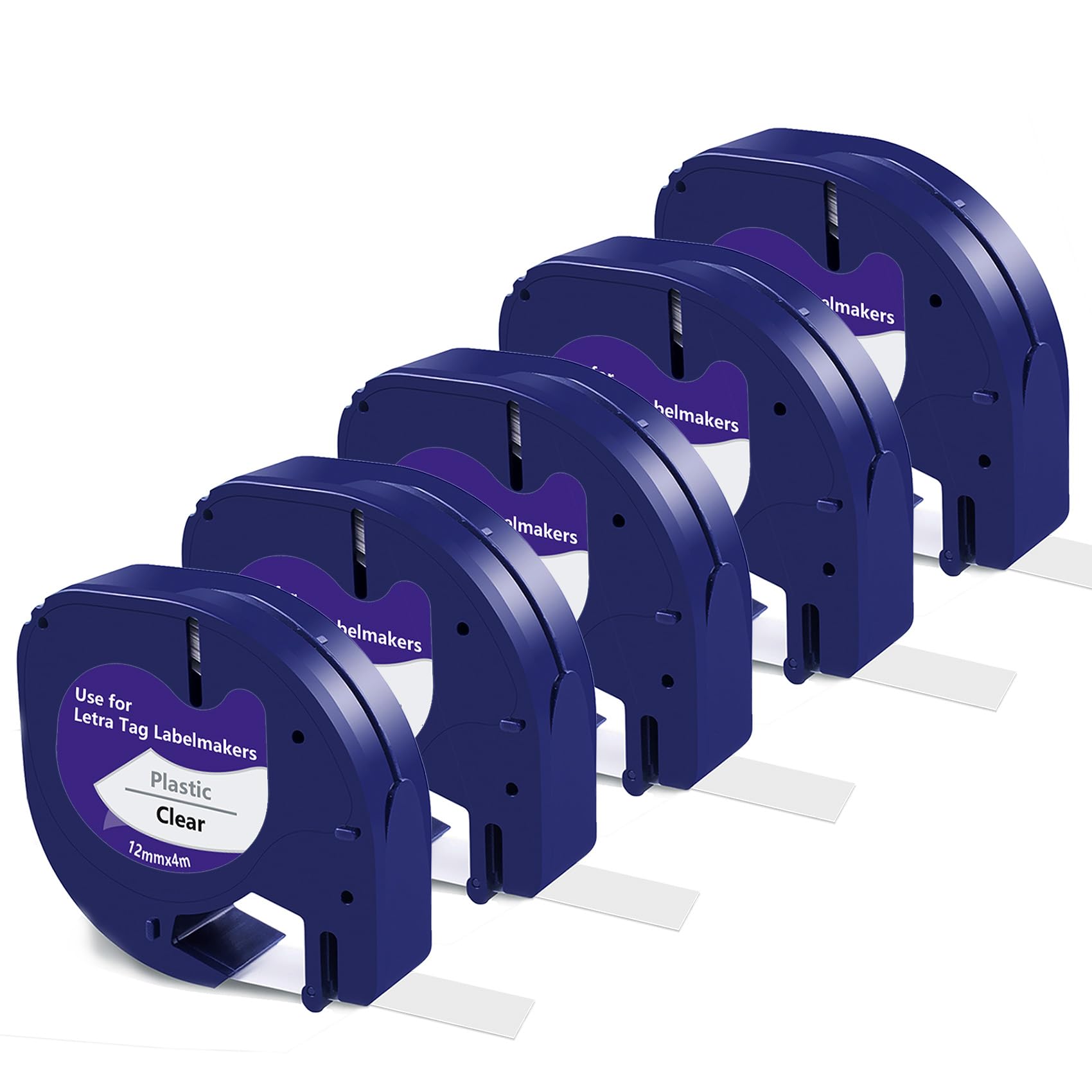 BEYONDTEK Compatible with Dymo Letratag Refills, Black on Clear, 12mm x 4m 12267 S0721530 Label Tape, Replacement for Dymo Label Maker 100H LT-100T Plus LT110T QX50, 5-Pack