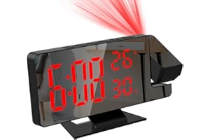 Ankilo Projection Alarm Clock for Bedroom, 7.8" Large Digital Clock with 180° Projector, 12/24H, USB Charging Port, Temperature & Humidity Display, Snooze, Bedside Clock for Heavy Sleeper