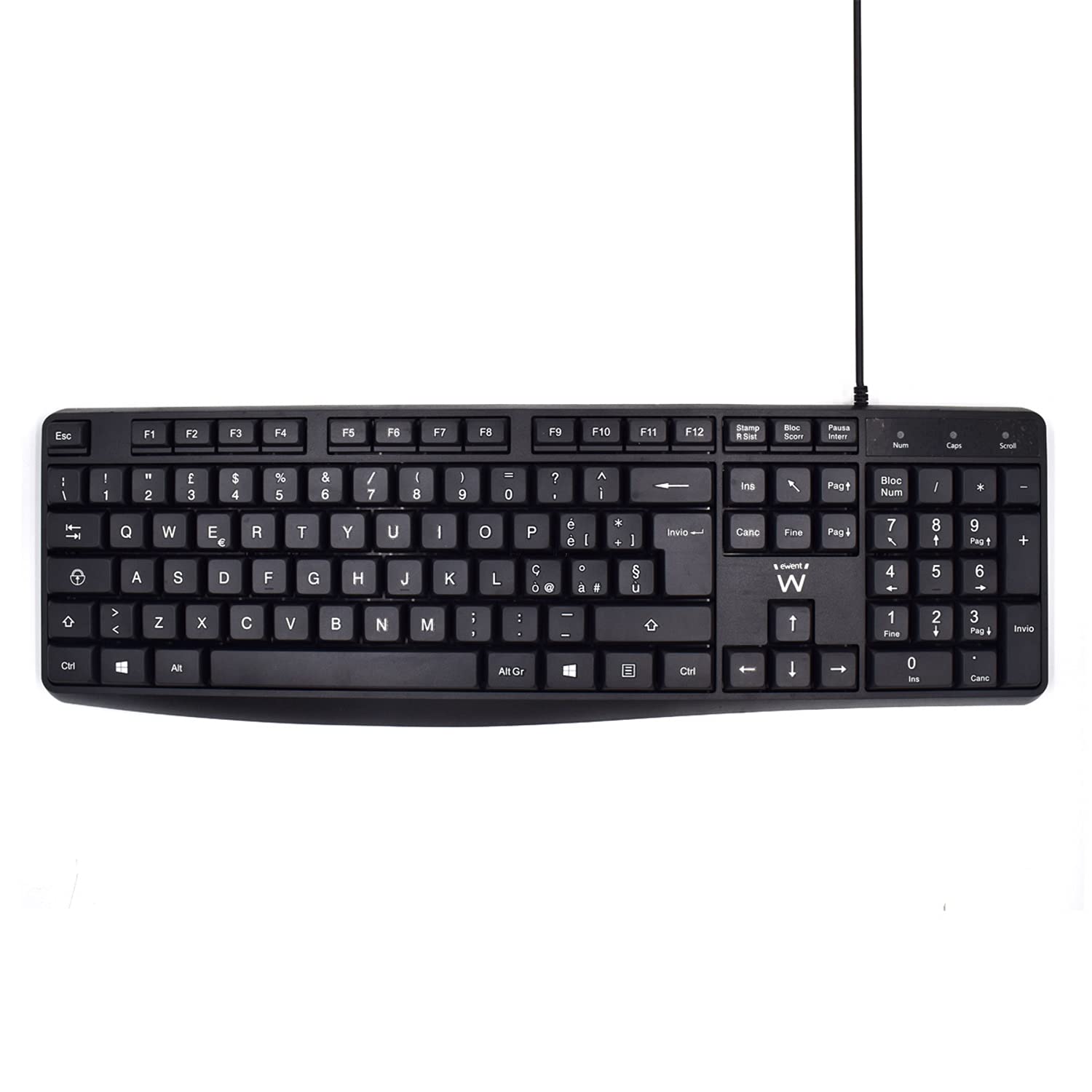 Ewent USB Wired Keyboard with Silent Typing, Italian QWERTY Layout for PC, Notebook, Windows and OS Systems, 1.5m Cable, Black