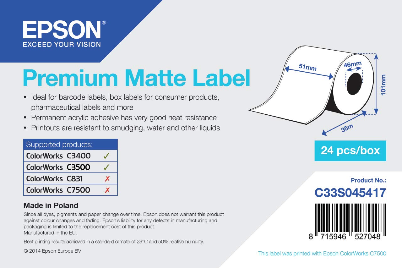 Epson Premium Matte Label Continuous – 1 Roll – 51 mm x 35 m