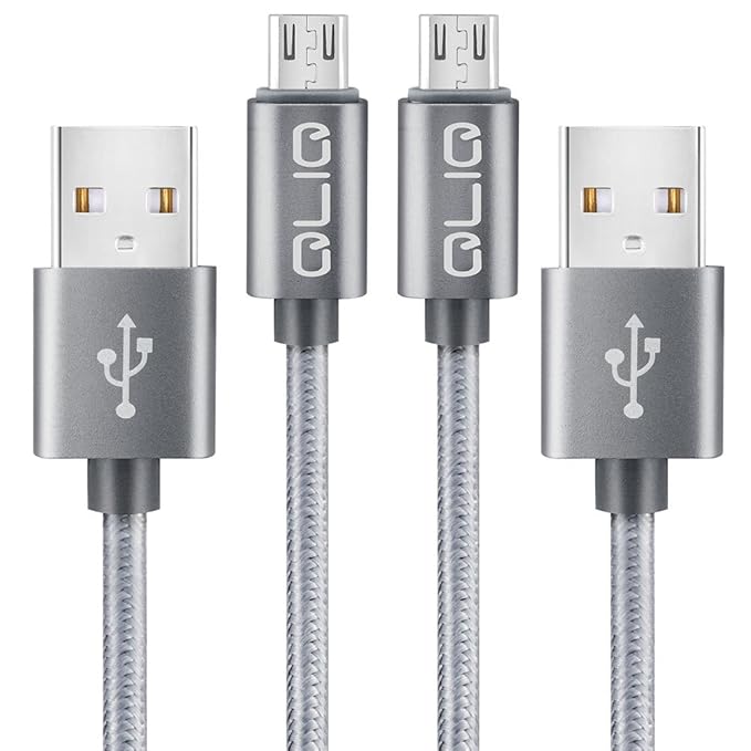 QLIQ Micro USB Kabel - 2.4A, Nylon Ladekabel 1m, 2-Pack Micro-USB Lade- und Datenkabel, Samsung Galaxy S7 / S7 Edge / S6 / S6
