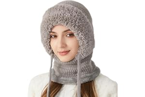 VIVBCLI 3 in 1 Beanie Hat for Women, Womens Balaclava Winter, Cold Knitted Hats Wind Resistant Hooded Scarf, Thick Plush-Lined