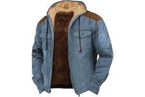 Winter Jackets for Men Sherpa Lined Varsity Hooded Jacket Washed Classic Casual Distressed Trucker Coats