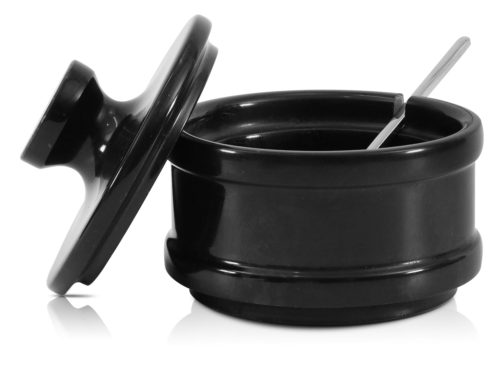 Radicaln Marble Salt Cellar Black Handmade Salt jar with lid and Serving Spoon - Elegant Sugar Container and Salt Container for Kitchen Storage