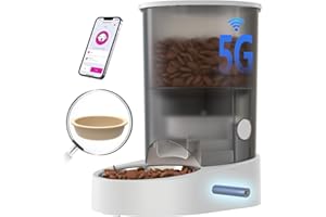 PAPIFEED Automatic Cat Feeder, 4L Auto Dog Cat Feeder with Rechargeable Battery & Dual-Band WiFi (2.4G & 5G), Automatic Pet Food Dispenser for Outdoor Travel Home - Ceramic Bowl Included