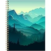 FVBAO Spiral Journal Notebook for Women,A5 College Ruled Notebooks 6"x 8.4", 120 Pages Lined Journal with Premium Thick Paper,Perfect for School Office Home Gifts(Mountains Forest)