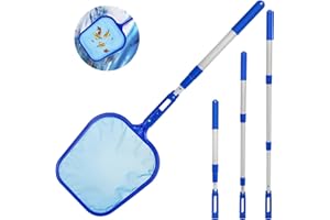 EPESL Pool Skimmer Net - 2.9-4.6ft Telescopic Pole Swimming Pool Leaf Cleaning Fine Mesh Rake Nets - 3 Way Telescopic Robust Aluminium Pond Cleaner Supplies for Aquarium/Fountain/Hot Tub/Spa/Tank/Ponds