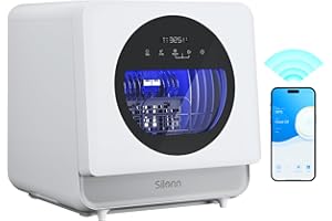 Silonn Portable Countertop Dishwasher | Smart App Control, Triple-Jet Cleaning, Built-In Water Tank & Dual Supply | Compact for Dorm, Apartment, RV