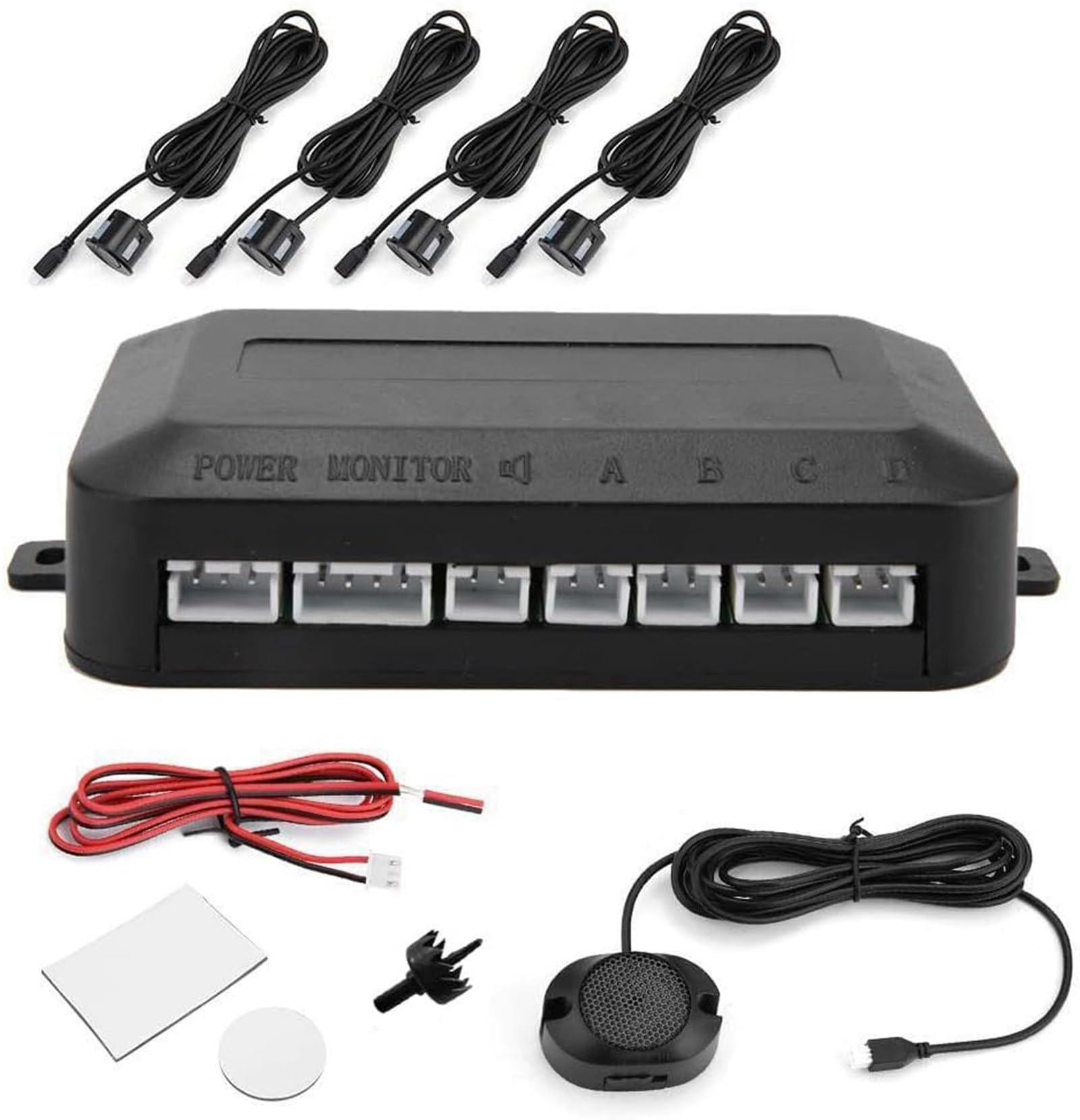 KSTE Parking Sensor Kit,Plastic Car Reversing Sensor Kit,Auto Sound Alarm,Car Reversing Sensors Backup Radar System Buzzer Alarm with 4 Parking Sensors 12V, Black
