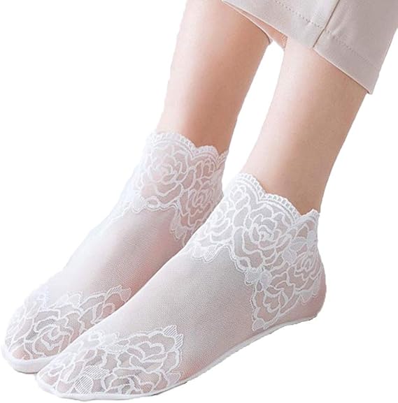 Amazon チュージー レースがかわいい ハイカット フットカバー 3足セット くるぶし丈ストッキング ソックス 靴下 足底コットン ありそうでなかった丈 脱げない ずれない ローズホワイト フットカバー パンプスソックス 通販