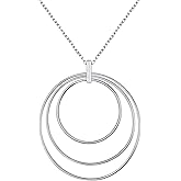 Alphm Long Chain Necklace S925 Sterling Silver 3 Circle Large Pendant for Sweater Women Statement Jewelry