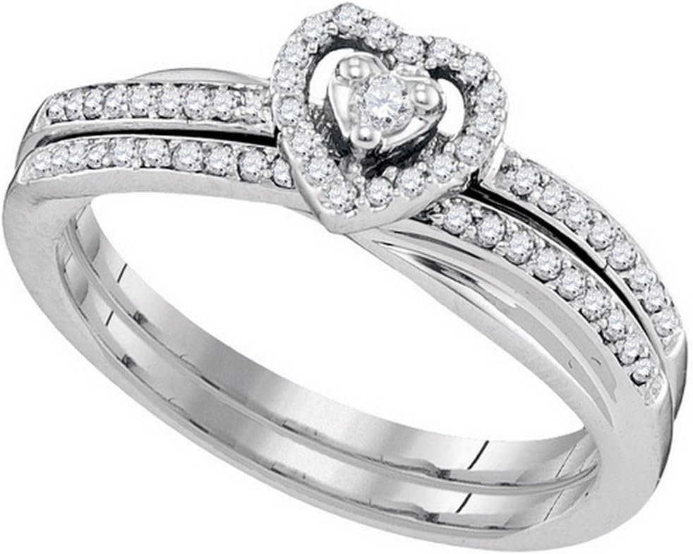 .25ct 10K White Gold Round Cut White Diamond Heart Shaped Bridal Engagement Ring Set
