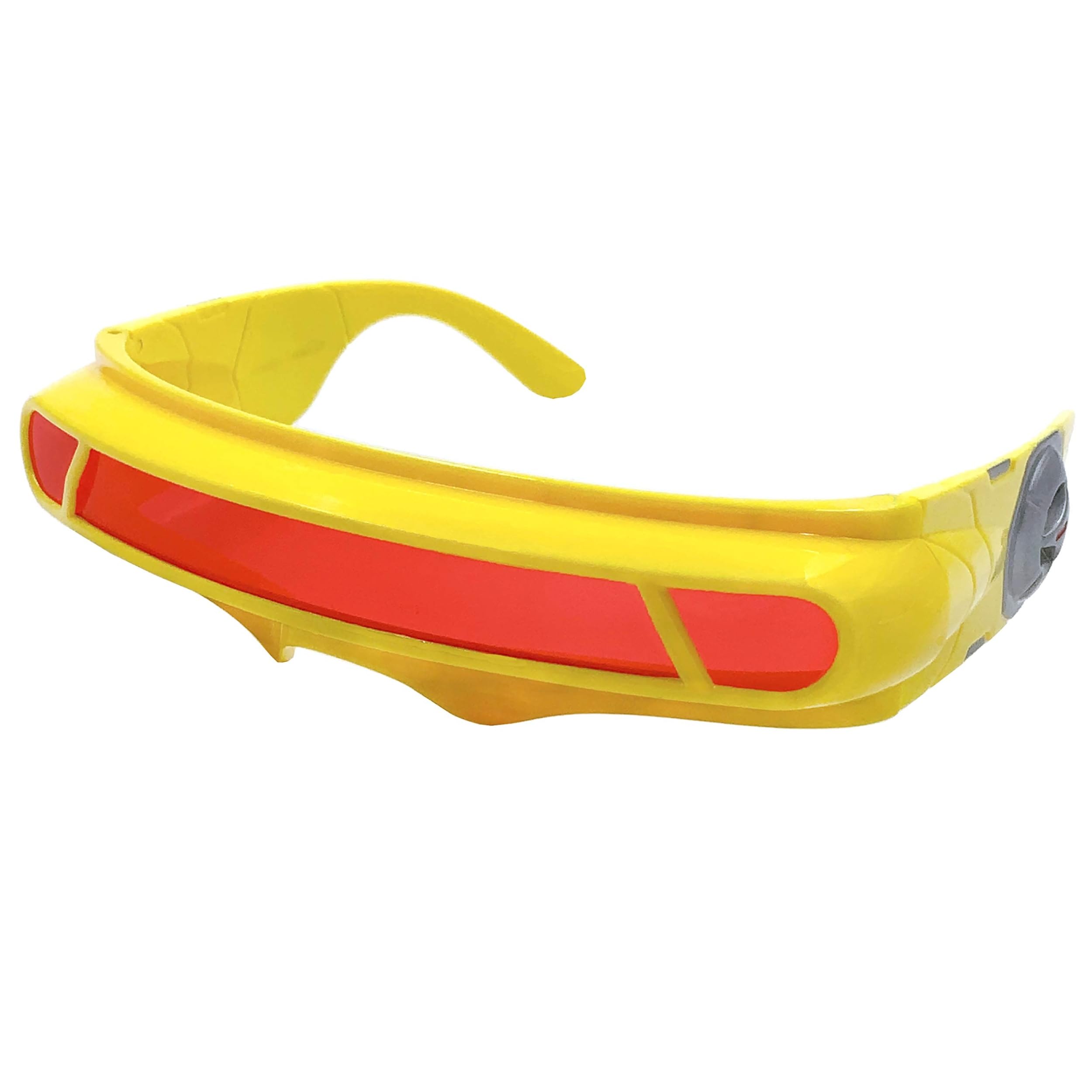 grinderPUNCH Futuristic Space Alien Costume Sunglasses Cyclops Shield Party Mirror Mono Lens (Yellow - Red Lens)