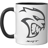 Dodge Hellcat Logo SRT Muscle Car Official Dodge Merch Ceramic Mug, Black/White, 11oz
