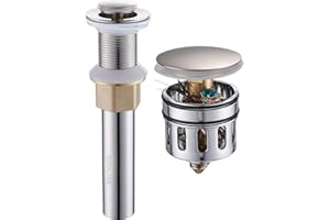 REGALMIX Vessel Sink Drain, Bathroom Faucet Vessel Sink Pop Up Drain Stopper Without Overflow Brushed Nickel, Built-in Anti-Clogging Strainer,Fits Standard American Drain Hole1-1/2 to 1-3/4",R085B-BN