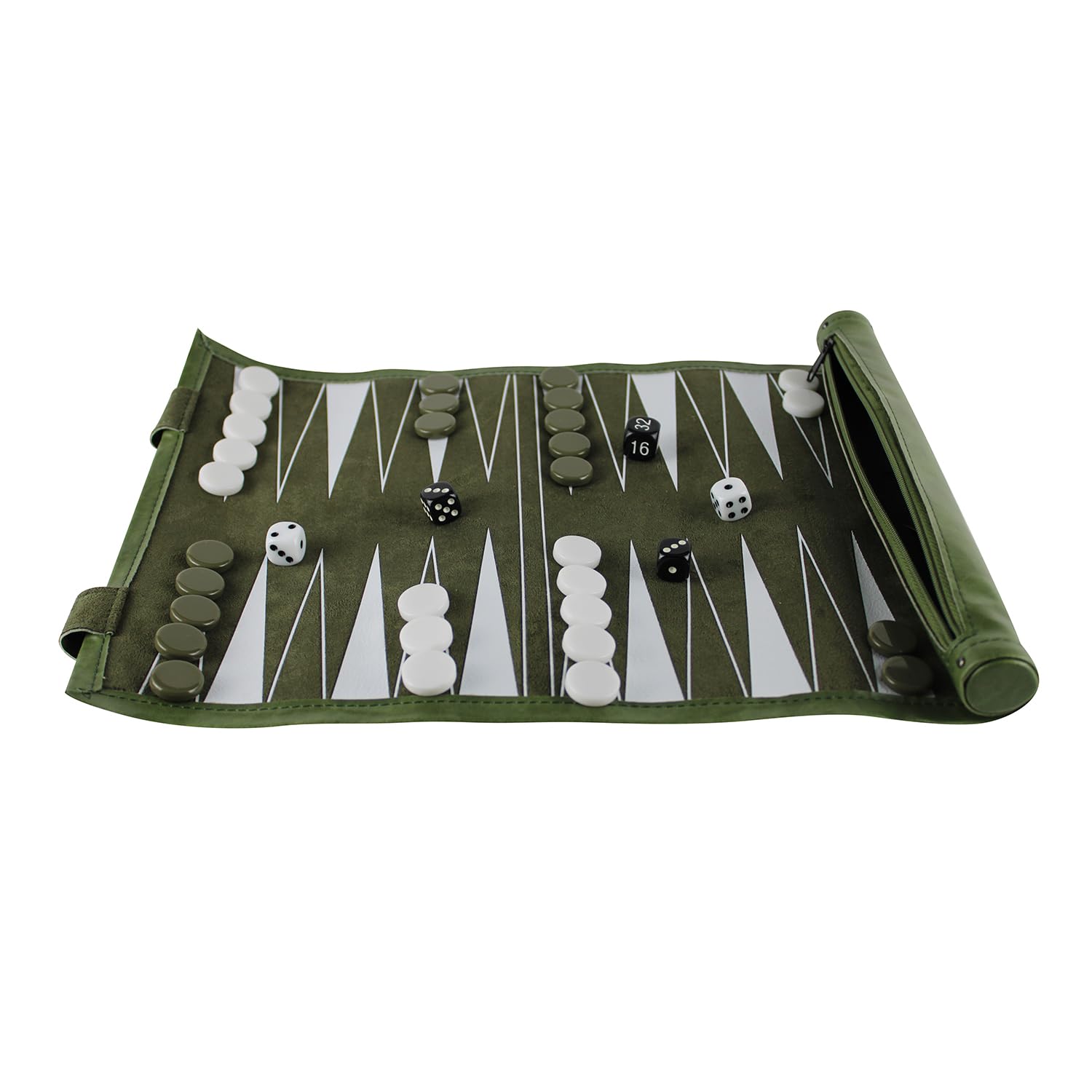 Green Travel Roll Up Backgammon Set 13 Inch