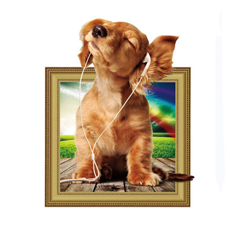Lichi 3D Dog Pet Wall Sticker Enjoying Music for Home Nursery Decal