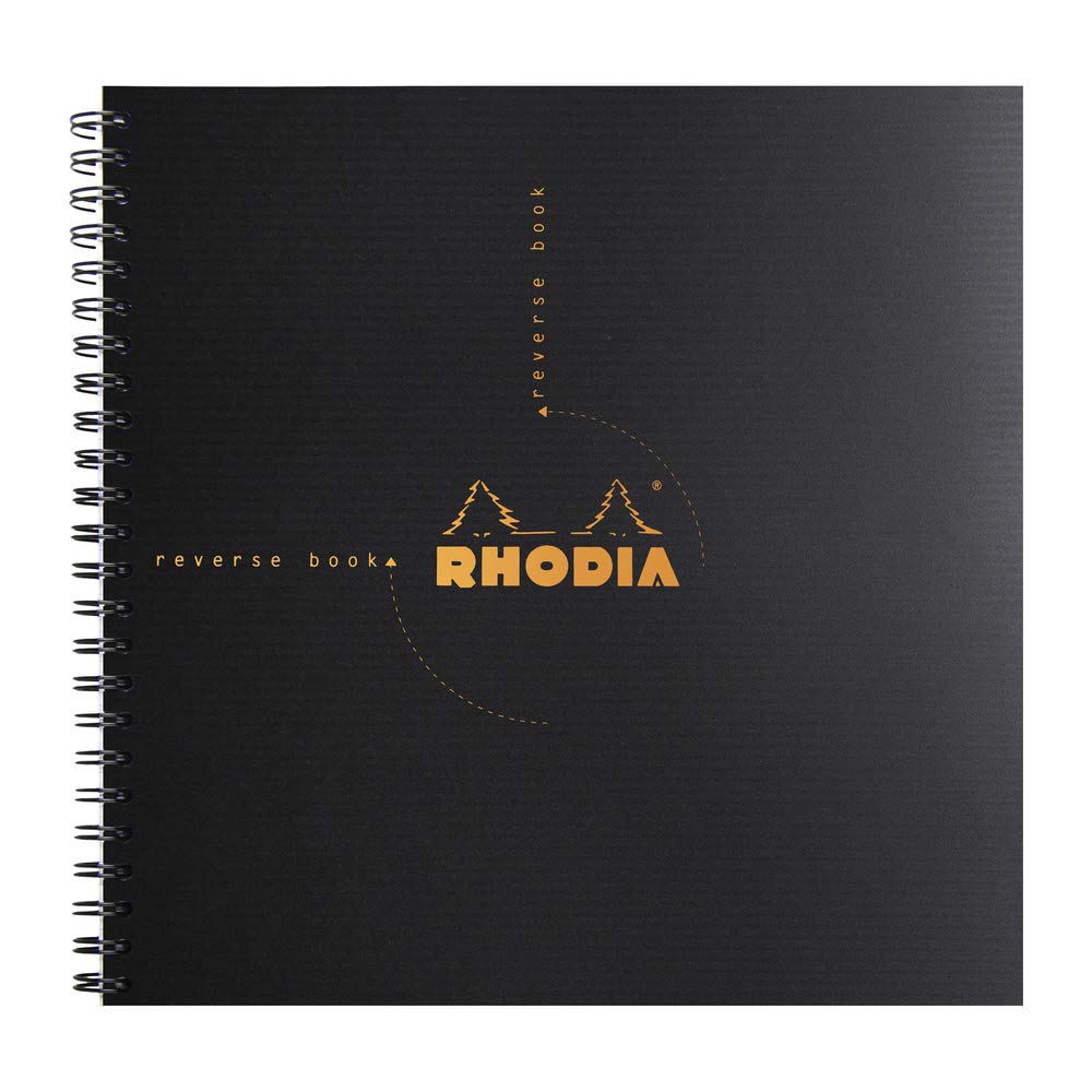 RHODIA 119960C - Spiral Notebook (Full Bound) Reverse Book Black 21x21 cm | Small Tiles | 160 detachable pages - 90g Clairefontaine paper - Polypro cover (Plastic) - Rhodiactive